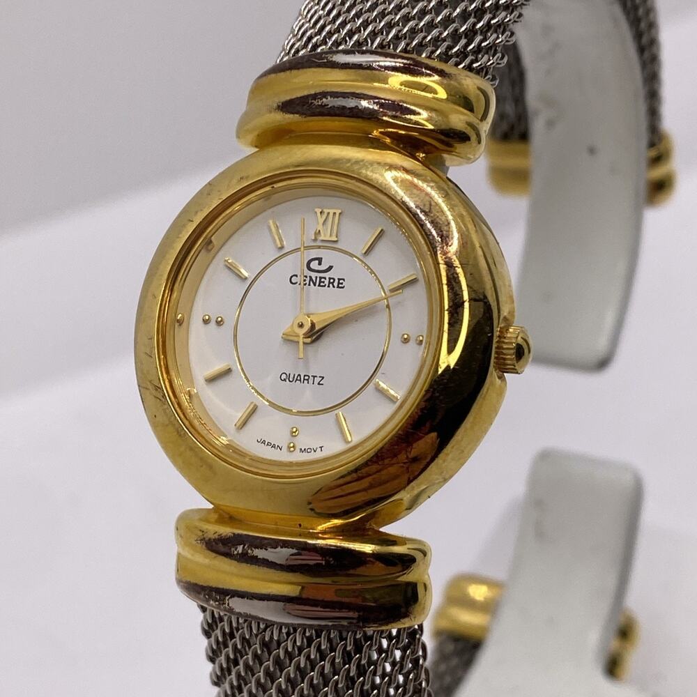 Vintage Cenere Womens Gold Silver Cuff Bangle Watch New Battery